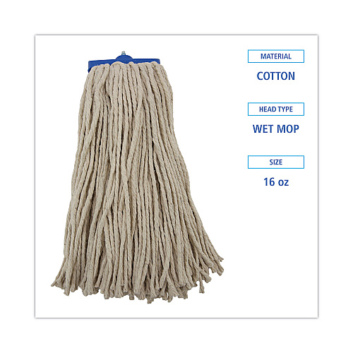 Boardwalk&reg; Cut-End Lie-Flat Wet Mop Head, Cotton, 16 oz, White (BWK716CEA)