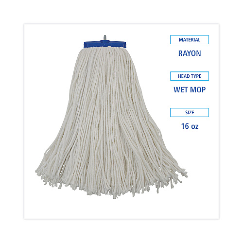Boardwalk Cut-End Lie-Flat Wet Mop Head, Rayon, 16oz, White, 12/Carton (BWK716RCT)