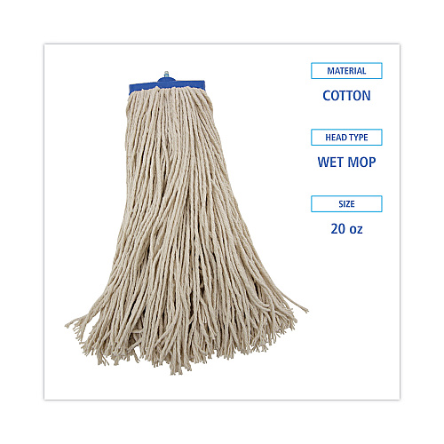 Boardwalk&reg; Mop Head, Lie-Flat Head, Cotton, 20 oz, 12 Mop Heads (BWK720C)