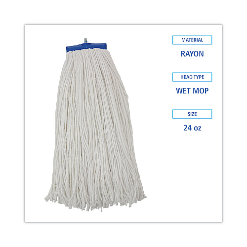 Boardwalk&reg; Cut-End Lie-Flat Wet Mop Head, Rayon, 24 oz, 12 Mop Heads (BWK724RCT)