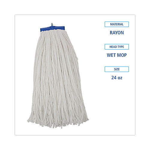 Boardwalk&reg; Cut-End Lie-Flat Wet Mop Head, Rayon, 24 oz, White (BWK724REA)