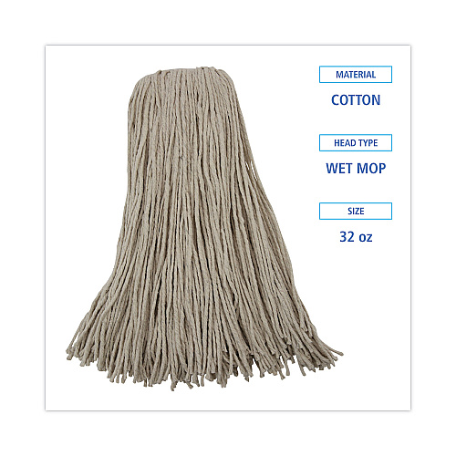 Boardwalk&reg; Mop Head, Lie-Flat Head, Cotton, 32 oz, 12 Mop Heads (BWK732C)