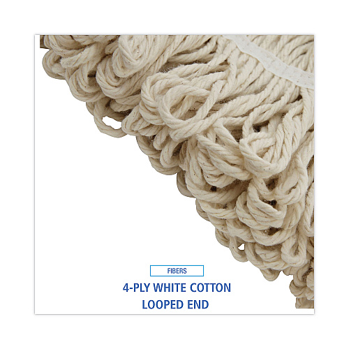 Boardwalk&reg; Cotton Fiber Lie-Flat Mop Head, 24 oz, White, 12 Mop Heads (BWK824C)