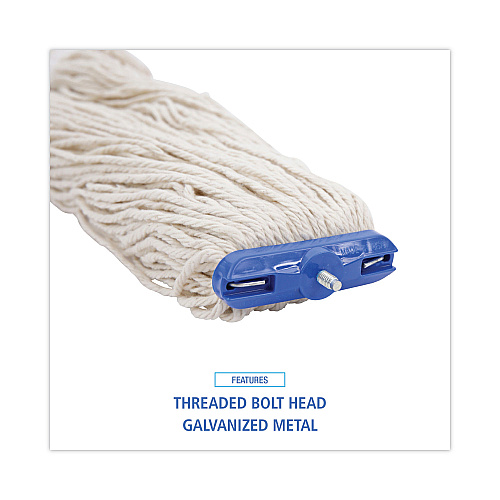 Boardwalk&reg; Cotton Fiber Lie-Flat Mop Head, 24 oz, White, 12 Mop Heads (BWK824C)