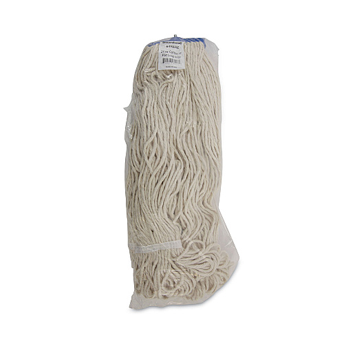 Boardwalk&reg; Cotton Fiber Lie-Flat Mop Head, 24 oz, White, 12 Mop Heads (BWK824C)