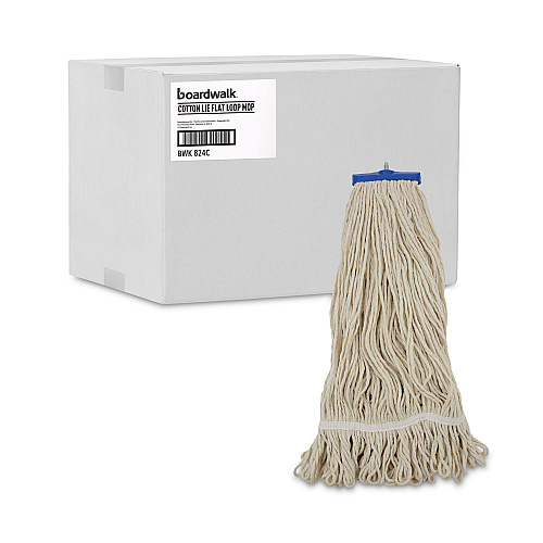 Boardwalk&reg; Cotton Fiber Lie-Flat Mop Head, 24 oz, White, 12 Mop Heads (BWK824C)