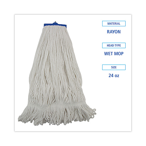 Boardwalk&reg; Mop Head, Lie-Flat Head, Rayon Fiber, 24oz, White, 12/Carton (BWK824R)