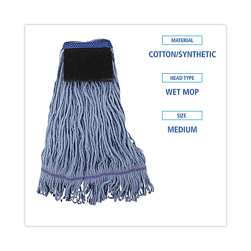 Boardwalk&reg; Loop-End Mop Head, Cotton With Scrub Pad, Medium, 12 Mops (BWK902BL)
