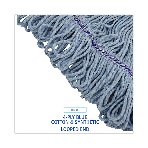 Boardwalk&reg; Loop-End Mop Head, Cotton With Scrub Pad, Medium, 12 Mops (BWK902BL)