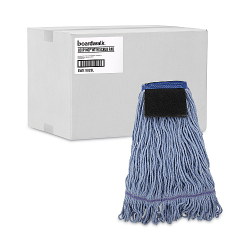 Boardwalk&reg; Loop-End Mop Head, Cotton With Scrub Pad, Medium, 12 Mops (BWK902BL)