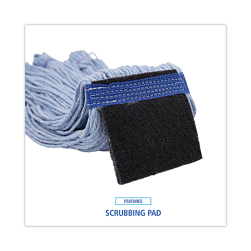 Boardwalk&reg; Mop Head, Loop-End, Cotton With Scrub Pad, Large, 12/Carton (BWK903BL)