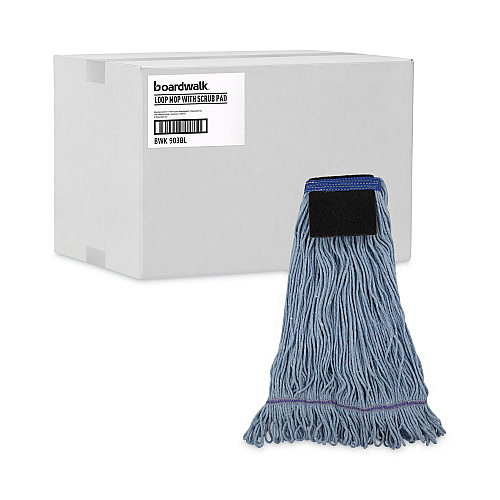 Boardwalk&reg; Mop Head, Loop-End, Cotton With Scrub Pad, Large, 12/Carton (BWK903BL)