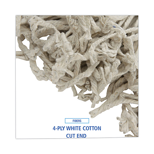 Boardwalk&reg; Cut-End Cotton Mop Head, White, 4-Ply, #16 Band, 12 Mops (BWKCM02016S)