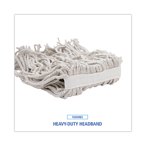 Boardwalk&reg; Cut-End Cotton Mop Head, White, 4-Ply, #16 Band, 12 Mops (BWKCM02016S)