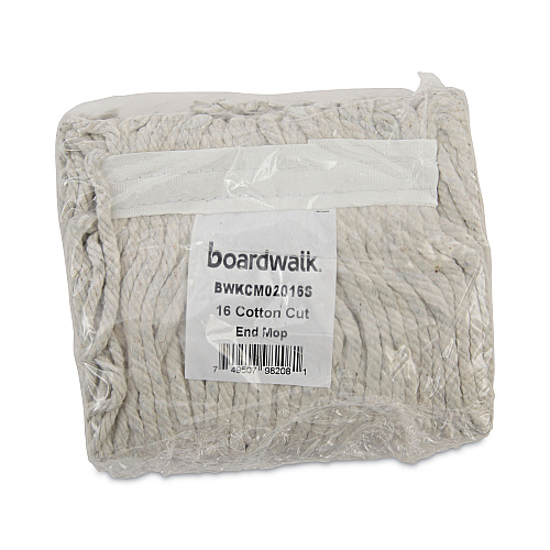 Boardwalk&reg; Cut-End Cotton Mop Head, White, 4-Ply, #16 Band, 12 Mops (BWKCM02016S)