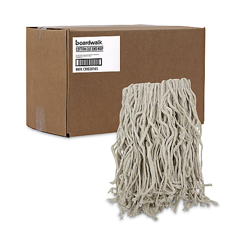 Boardwalk&reg; Cut-End Cotton Mop Head, White, 4-Ply, #16 Band, 12 Mops (BWKCM02016S)