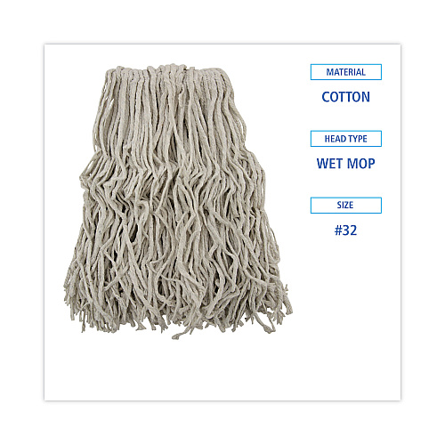 Boardwalk&reg; Mop Head, Cotton, Cut-End, White, 4-Ply, #32 Band (BWKCM02032S)