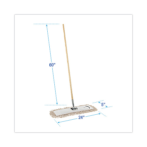Boardwalk&reg; Cut-End Dust Mop Kit, 24 x 5, 60" Wood Handle, Natural (BWKM245C)