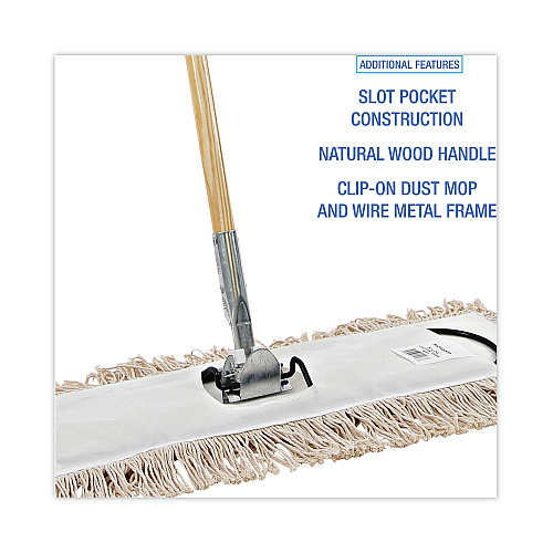 Boardwalk&reg; Cut-End Dust Mop Kit, 24 x 5, 60" Wood Handle, Natural (BWKM245C)