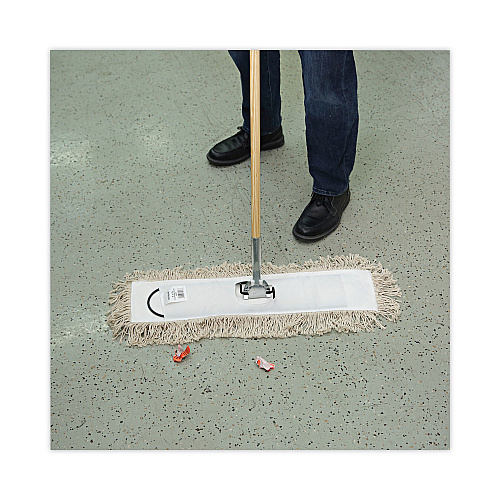Boardwalk&reg; Cut-End Dust Mop Kit, 24 x 5, 60" Wood Handle, Natural (BWKM245C)