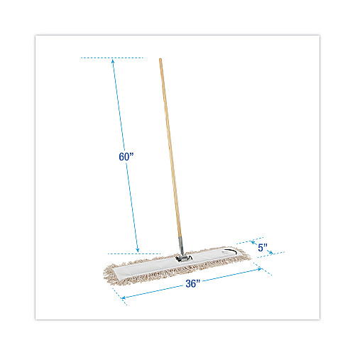 Boardwalk&reg; Cut-End Dust Mop Kit, 36 x 5, 60" Wood Handle, Natural (BWKM365C)