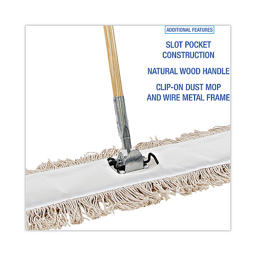 Boardwalk&reg; Cut-End Dust Mop Kit, 36 x 5, 60" Wood Handle, Natural (BWKM365C)