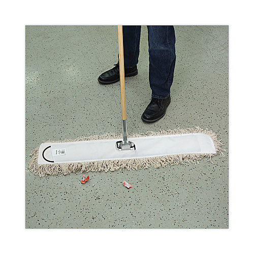 Boardwalk&reg; Cut-End Dust Mop Kit, 36 x 5, 60" Wood Handle, Natural (BWKM365C)
