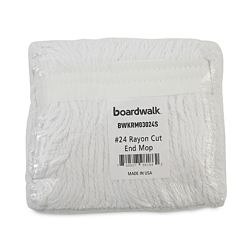 Boardwalk&reg; Banded Rayon Cut-End Mop Heads, White, #24, 12 Mops (BWKRM03024S)
