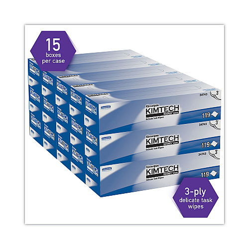 Kimtech Kimwipes Delicate Task Wipers, 3-Ply, 11.8 x 11.8, Unscented, White, 100/Box, 15 Boxes/Carton (34743)