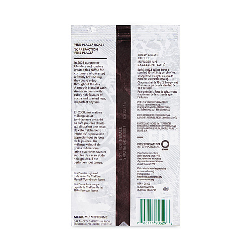 Starbucks Coffee, Pike Place, 2.7 oz Packet, 72/Carton (11018197CT)