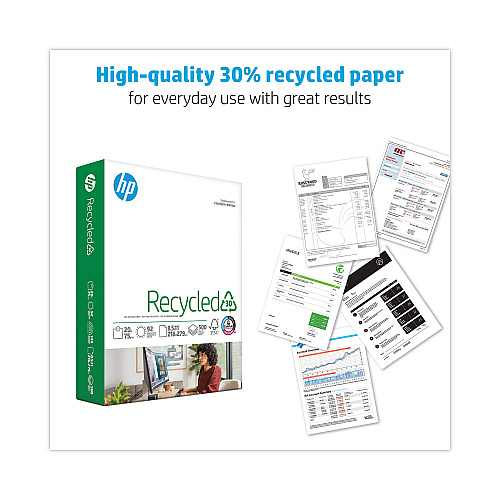 HP Recycled30 Paper, 92 Bright, 20 lb Bond Weight, 8.5 x 11, White, 500 Sheets/Ream, 10 Reams/Carton (112100)