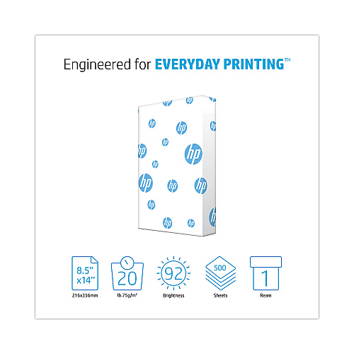 HP Office20 Paper, 92 Bright, 20 lb Bond Weight, 8.5 x 14, White, 500/Ream (001422)