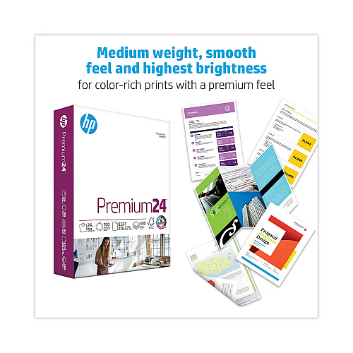HP Premium24 Paper, 98 Bright, 24 lb Bond Weight, 8.5 x 11, Ultra White, 500/Ream (112400)