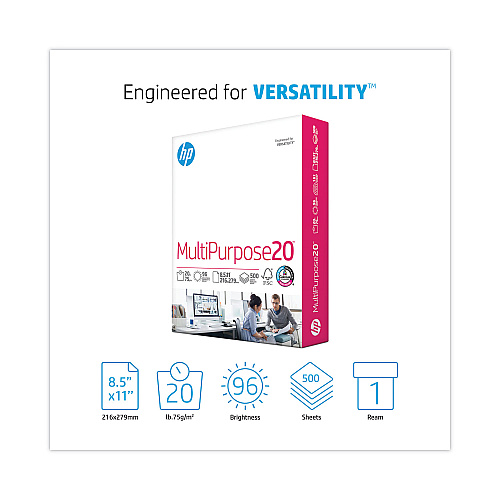 HP MultiPurpose20 Paper, 96 Bright, 20 lb Bond Weight, 8.5 x 11, White, 500/Ream (112000)