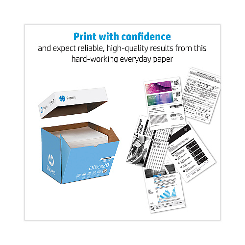 HP Office20 Paper, 92 Bright, 20 lb Bond Weight, 8.5 x 11, White, 2, 500/Carton (112103)