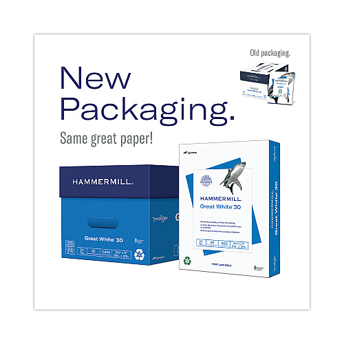 Hammermill Great White 30 Recycled Print Paper, 92 Bright, 20 lb Bond Weight, 8.5 x 11, White, 500 Sheets/Ream, 5 Reams/Carton (86710)