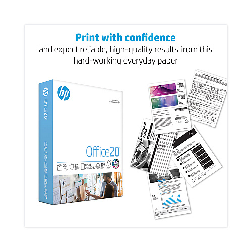 HP Office20 Paper, 92 Bright, 20 lb Bond Weight, 8.5 x 11, White, 500 Sheets/Ream, 10 Reams/Carton (112101)