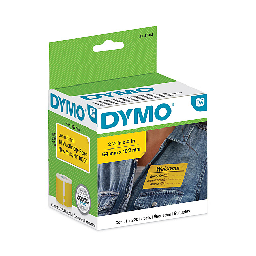 DYMO LabelWriter Name Badge/Shipping Labels, 2.13", Black on Yellow, 220 Labels/Roll (2133382)