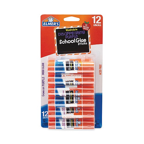 Elmer's Disappearing Purple School Glue Stick, 0.21 oz, Dries Clear, 12/Pack (E1559)