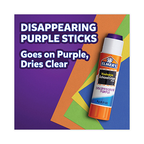 Elmer's Disappearing Purple School Glue Stick, 0.21 oz, Dries Clear, 12/Pack (E1559)