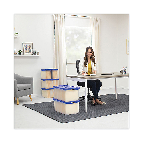 Bankers Box Latch Lid Storage Bin, 22.38" x 14.19" x 10.63", Clear/Blue (86101)
