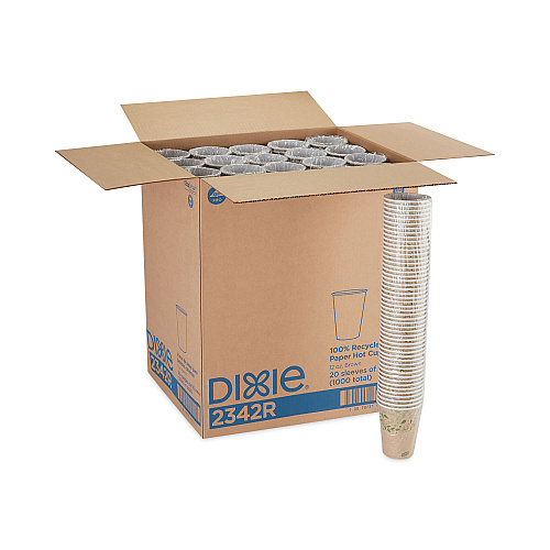 Dixie EcoSmart Recycled Fiber Hot/Cold Cups, 12 oz, Kraft/Green, 50/Sleeve, 20 Sleeves/Carton (2342R)