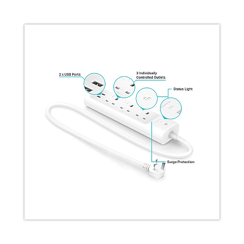 TP-Link Kasa Smart WiFi 3-Outlet Power Strip, 3 AC Outlets/2 USB Ports, White (KP303)
