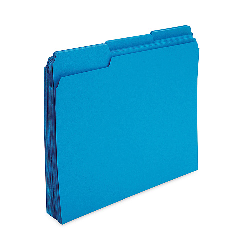 TRU RED Reinforced Top Tab File Folders, 1/3-Cut Tabs: Assorted, Letter Size, 10.5-pt Stock, Blue, 24/Pack (13842)