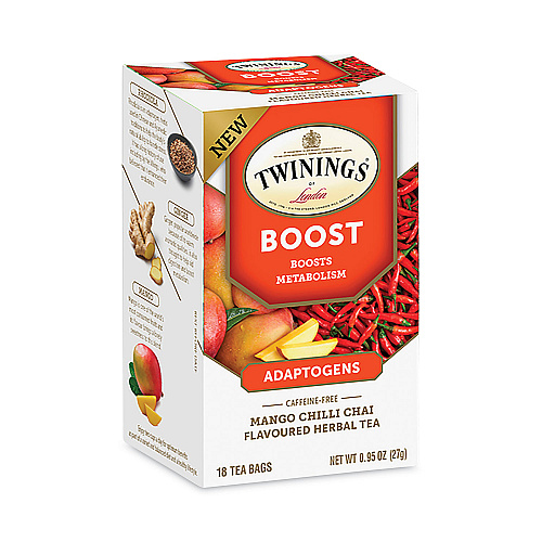 TWININGS Boost Mango Chili Chai Herbal Tea Bags, 0.95 oz, 18/Box (TNA54440)