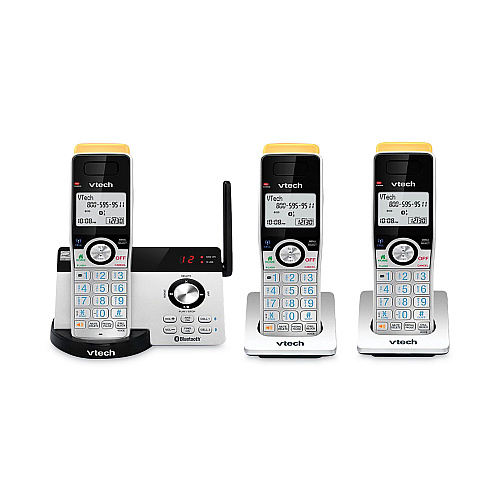 Vtech 80-2151-02 Three-Handset Connect to Cell Cordless Telephone, Black/Silver (IS81223)