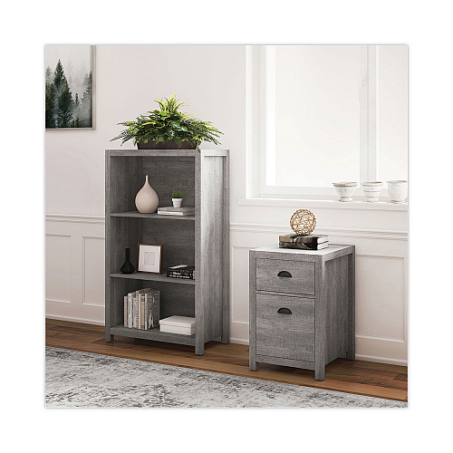 Whalen Fallbrook Bookcase, Three-Shelf, 28w x 14d x 48.25h, Smoked Ash/Rustic Warm Gray (SPUSFBBKGM)