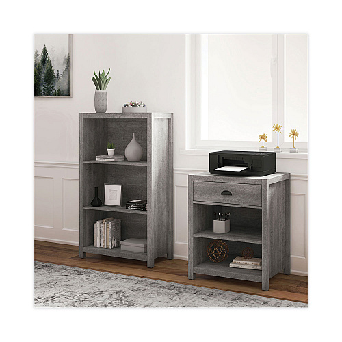 Whalen Fallbrook Bookcase, Three-Shelf, 28w x 14d x 48.25h, Smoked Ash/Rustic Warm Gray (SPUSFBBKGM)