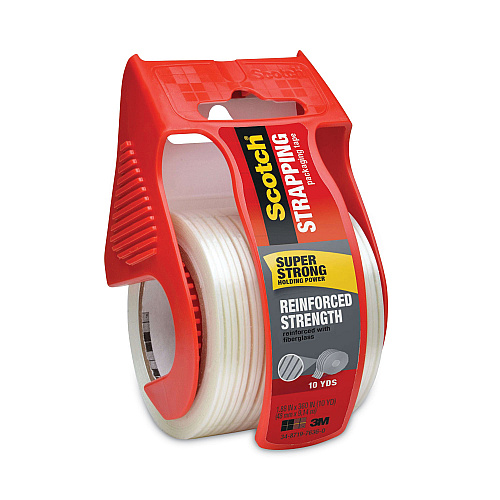 Scotch Reinforced Strength Shipping and Strapping Tape in Dispenser, 1.5" Core, 1.88" x 10 yds, Clear (50)