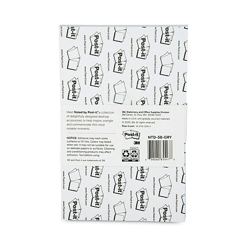 Noted by Post-it Brand Adhesive Daily Planner Sticky-Note Pads, Daily Planner Format, 4.9" x 7.7", Gray, 100 Sheets/Pad (58GRY)